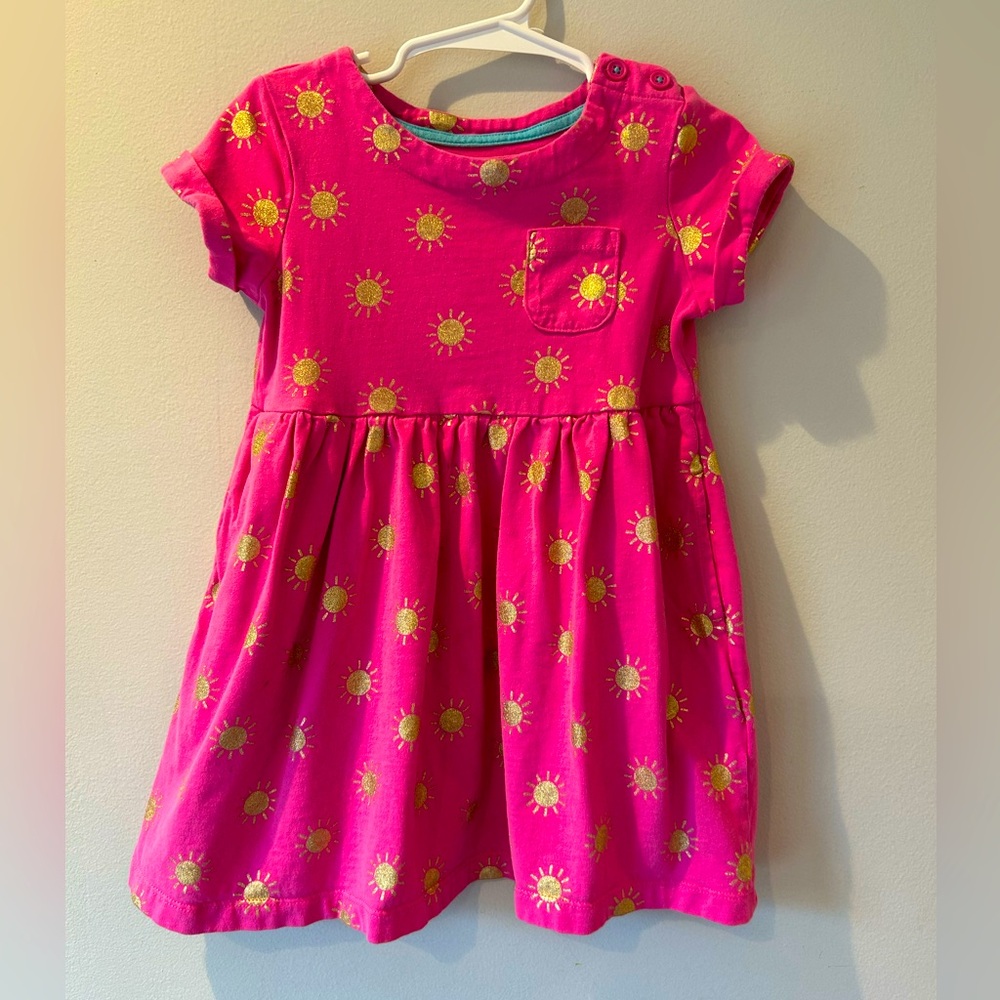 Boden - Girls’ Pink Metallic Sun Patterned Dress - Size 3-4Y